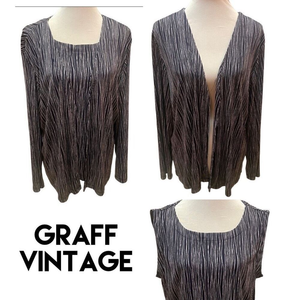 Graff Black and White Vintage Open Cardigan with Matching Camisol Blouse Size X-
